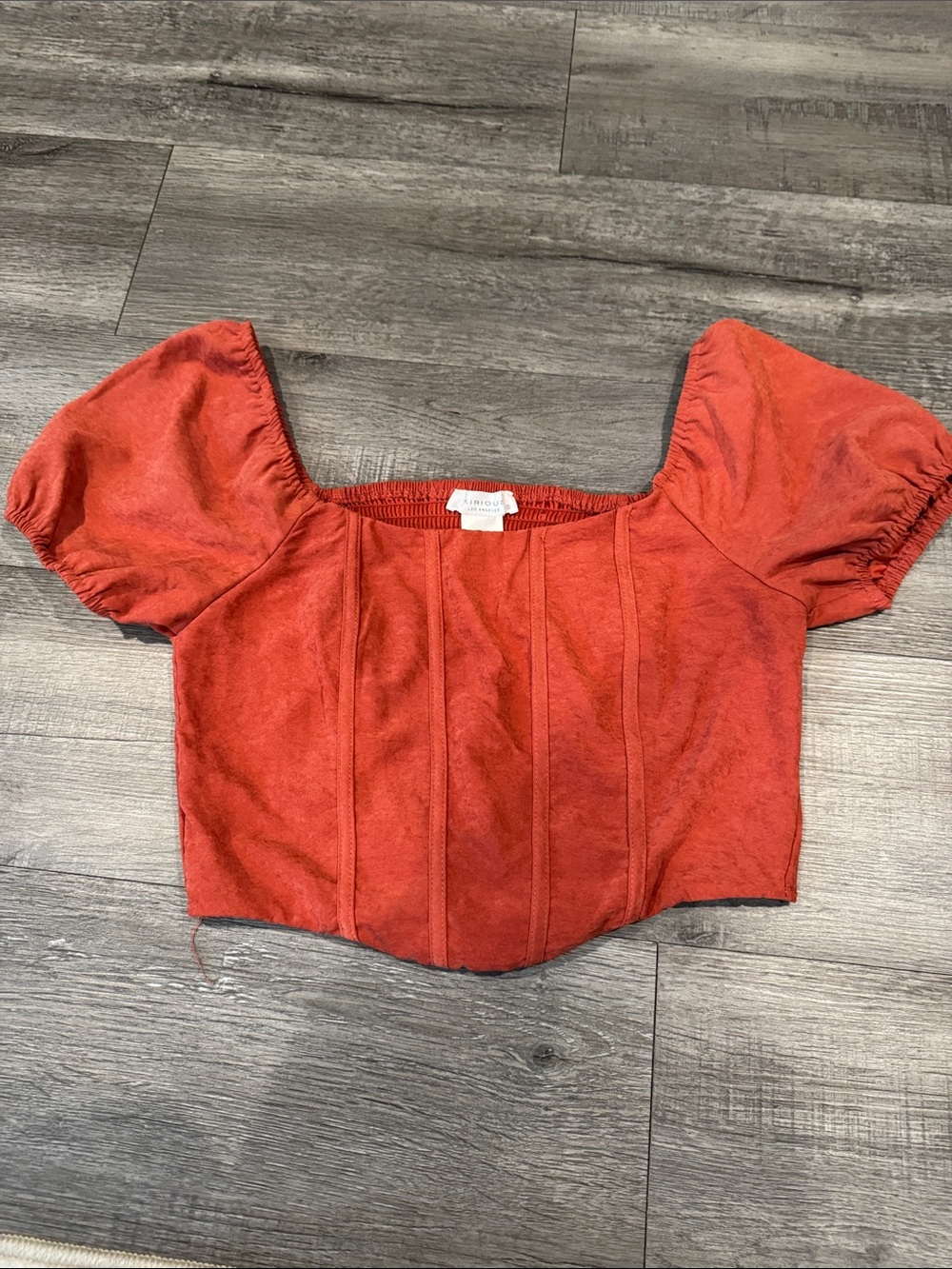 Square Neck Rust Puff Sleeve Crop Top
